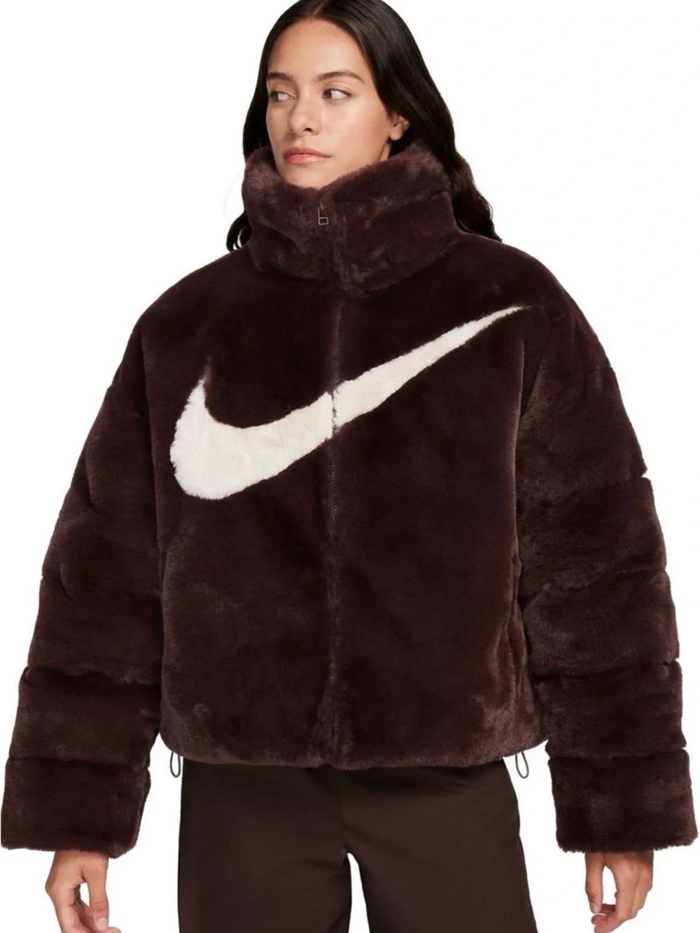 Nike Sportswear Essentials Faux Fur Teddy Jacket Brown Cream Oversized M
